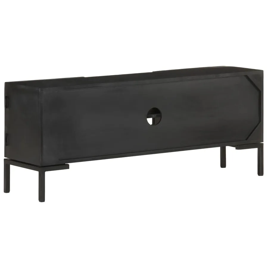 Meuble TV Noir 115x30x46 cm Bois massif de manguier - 3