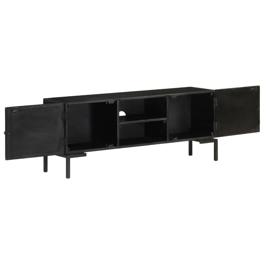 Meuble TV Noir 115x30x46 cm Bois massif de manguier - 4