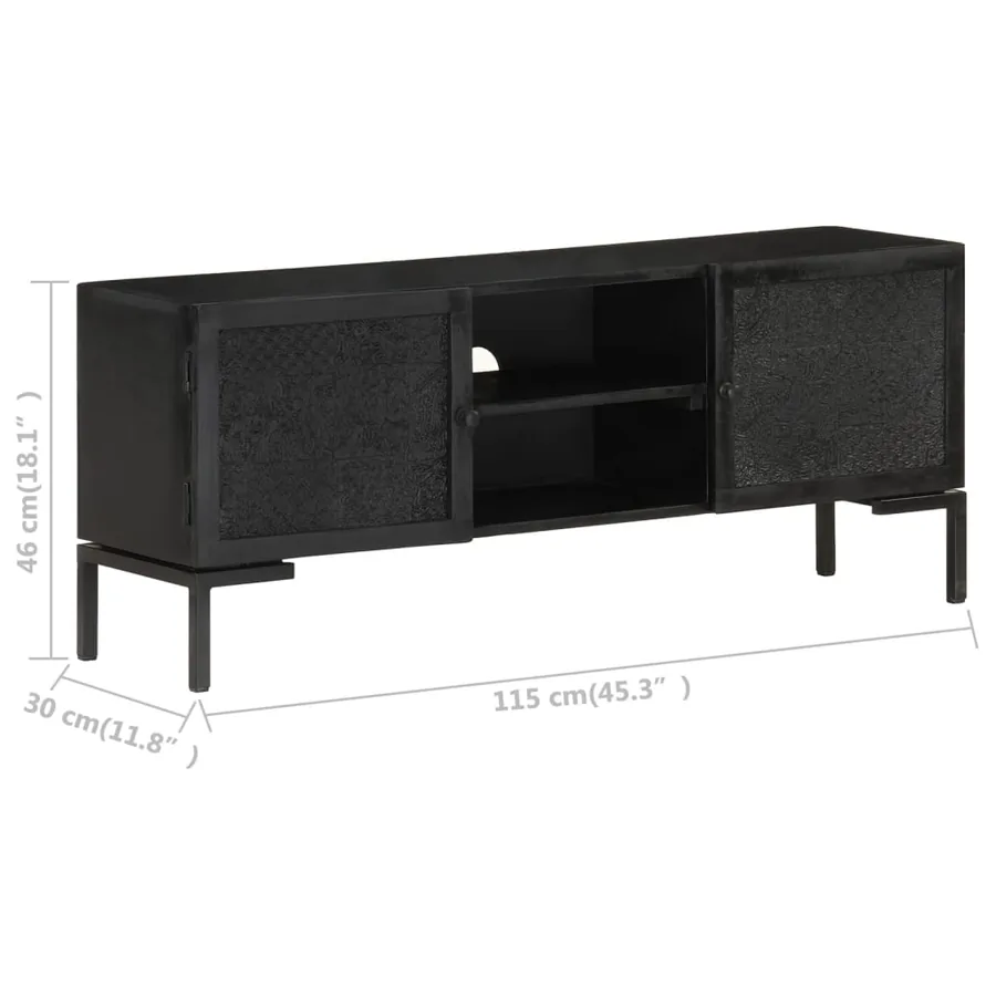 Meuble TV Noir 115x30x46 cm Bois massif de manguier - 7
