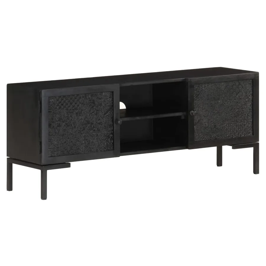 Meuble TV Noir 115x30x46 cm Bois massif de manguier - 8