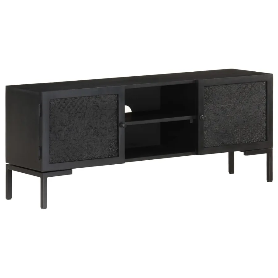 Meuble TV Noir 115x30x46 cm Bois massif de manguier - 9