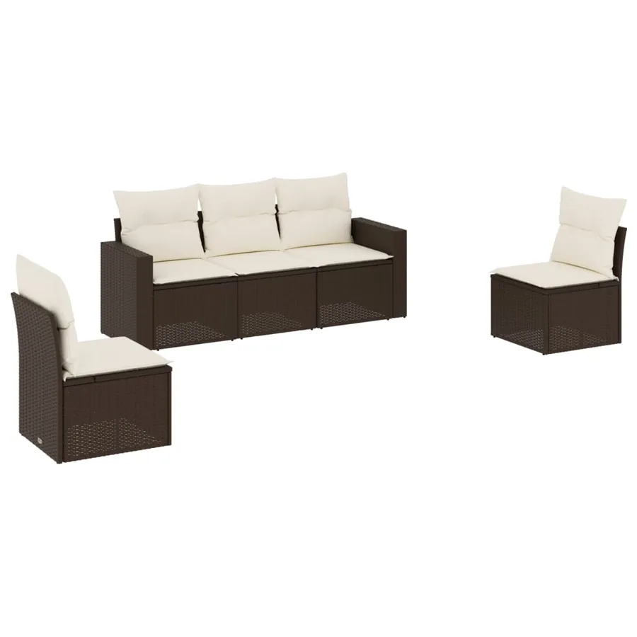 Salon de jardin avec coussins 5 pcs marron résine tressée - 2