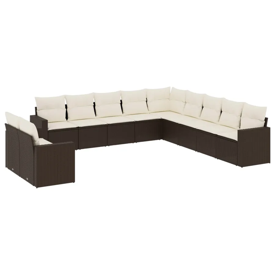 Salon de jardin et coussins 11 pcs marron résine tressée - 2