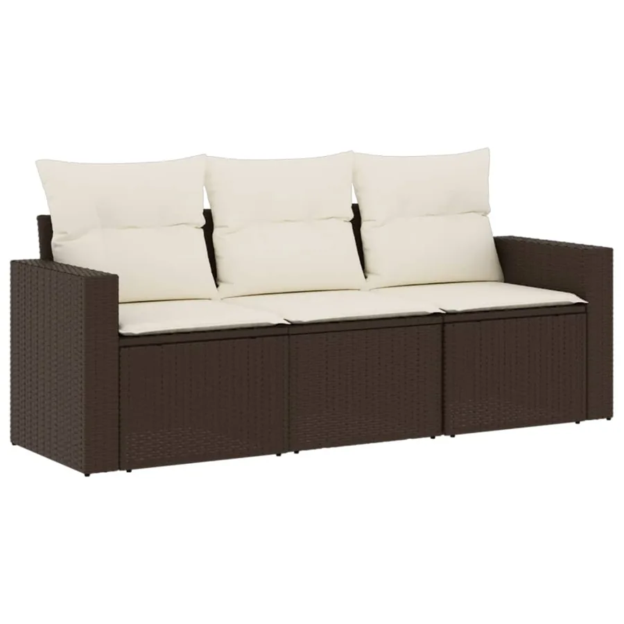 Salon de jardin avec coussins 3 pcs marron résine tressée - 2