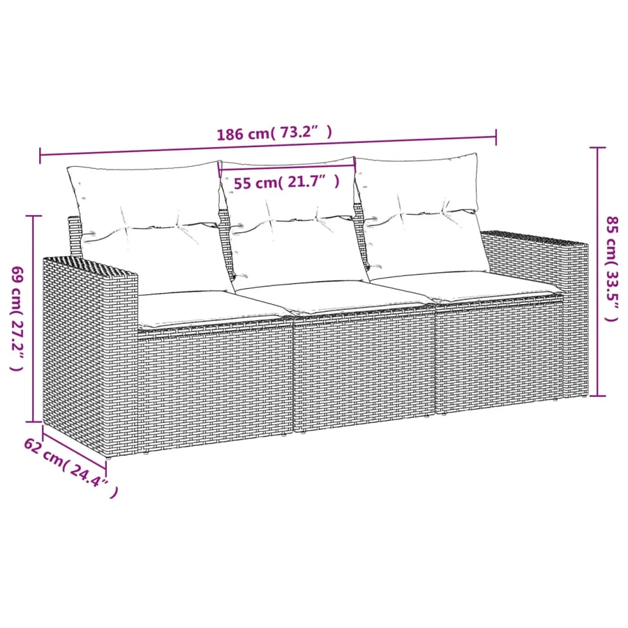 Salon de jardin avec coussins 3 pcs marron résine tressée - 3