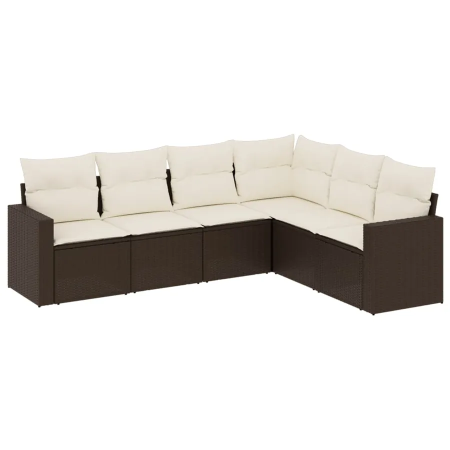 Salon de jardin avec coussins 6 pcs marron résine tressée - 2