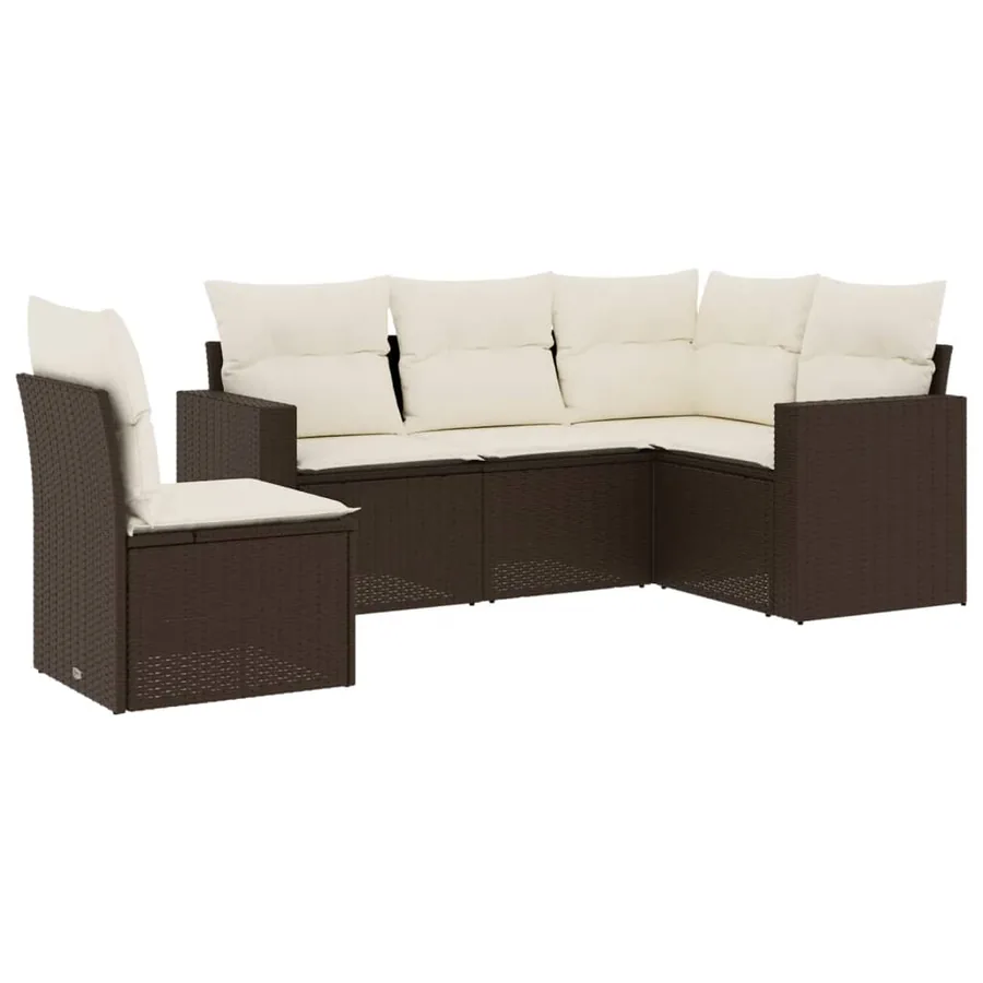 Salon de jardin avec coussins 5 pcs marron résine tressée - 2