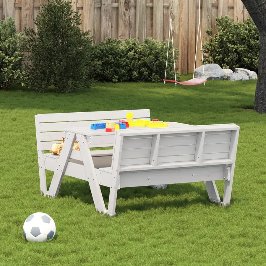 Table de pique-nique pour enfants blanc bois massif de pin - 3