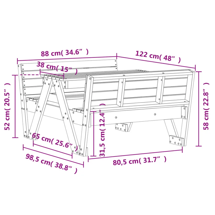 Table de pique-nique pour enfants blanc bois massif de pin - 9