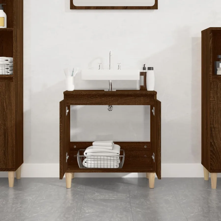 Meuble d'évier chêne marron 58x33x60 cm bois d'ingénierie - 3