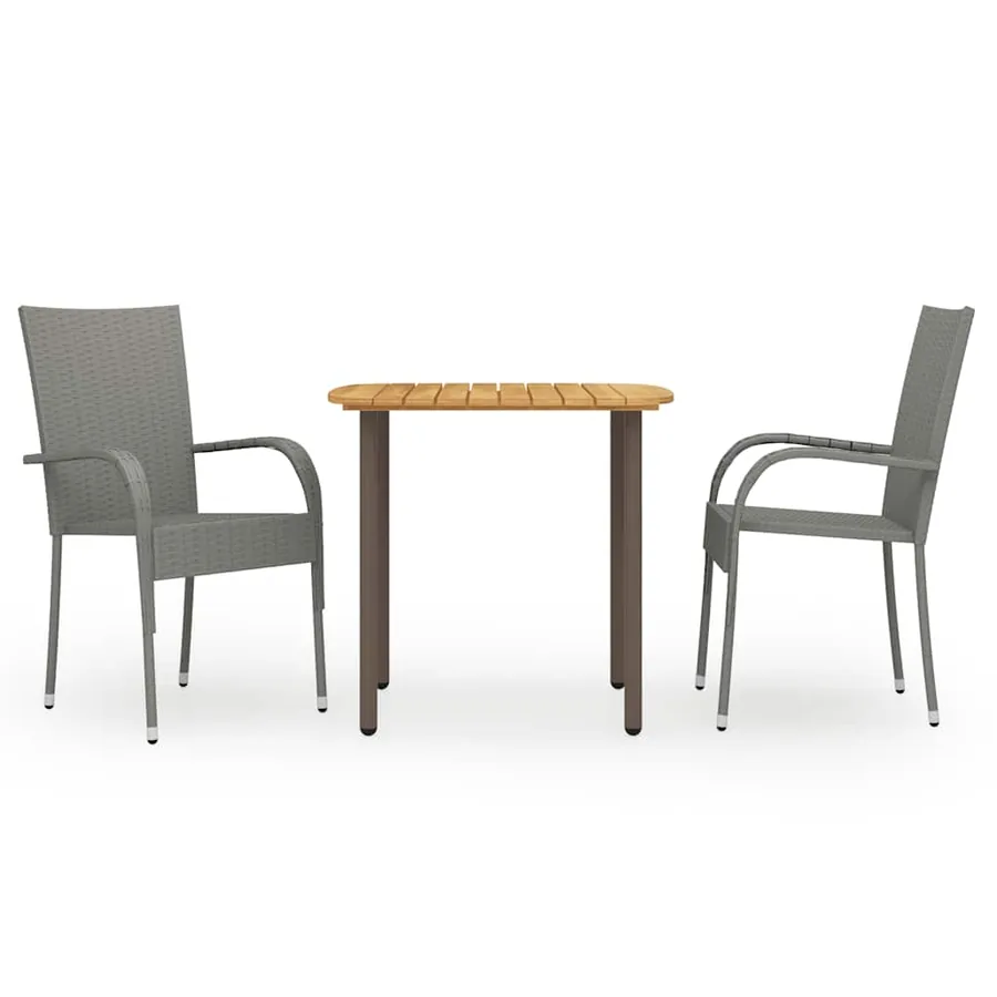 Ensemble à manger de jardin 3 pcs Résine tressée Gris