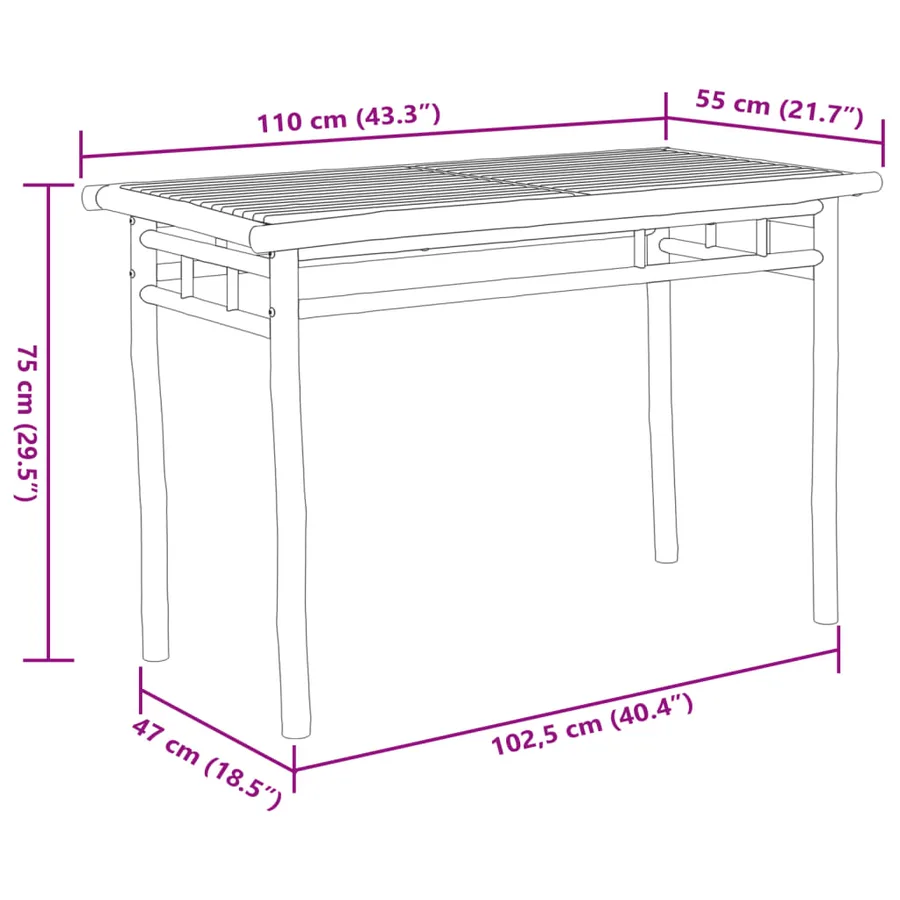 Table à manger de jardin 110x55x75 cm bambou - 8