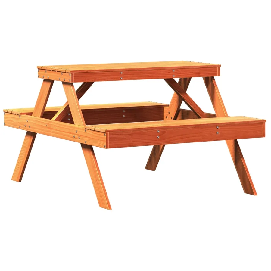 Table de pique-nique cire marron 105x134x75 cm bois massif pin - 2