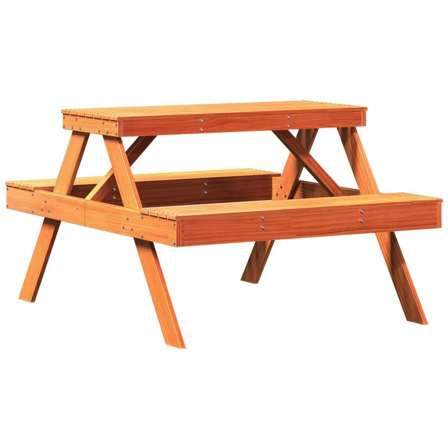 Table de pique-nique cire marron 105x134x75 cm bois massif pin - 6