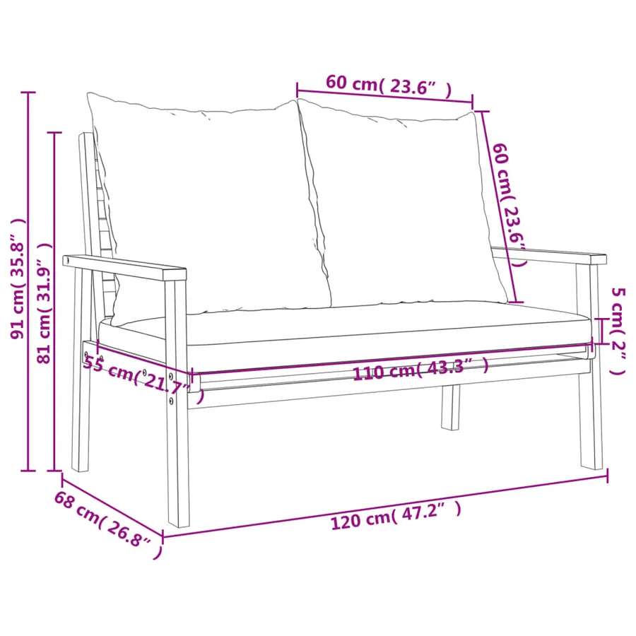 Canapé de jardin 120 cm avec coussin bois d'acacia massif - 8