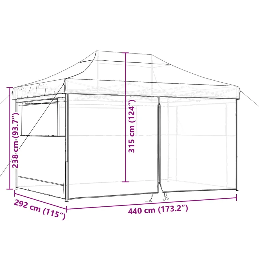 Tente de réception pliable escamotable avec 4 parois latérales - 10