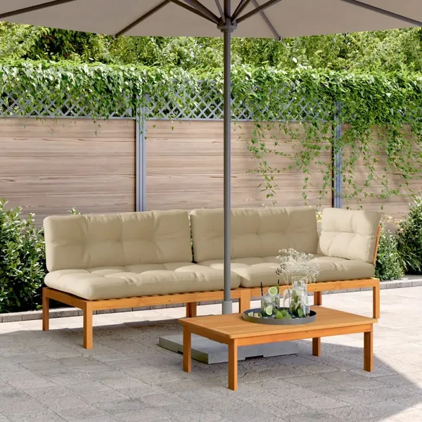Salon palette de jardin avec coussins 3pcs bois d'acacia massif
