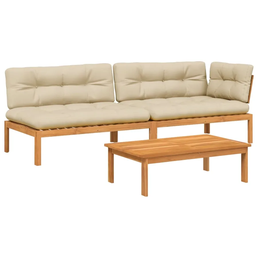 Salon palette de jardin avec coussins 3pcs bois d'acacia massif - 2