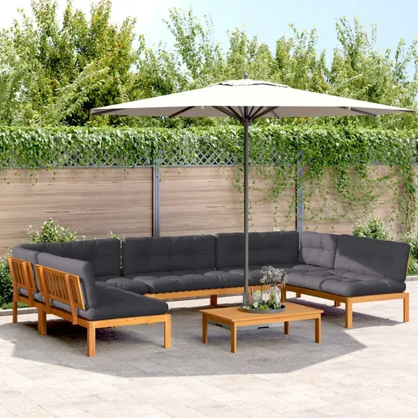 Salon palette de jardin avec coussins 6pcs bois d'acacia massif