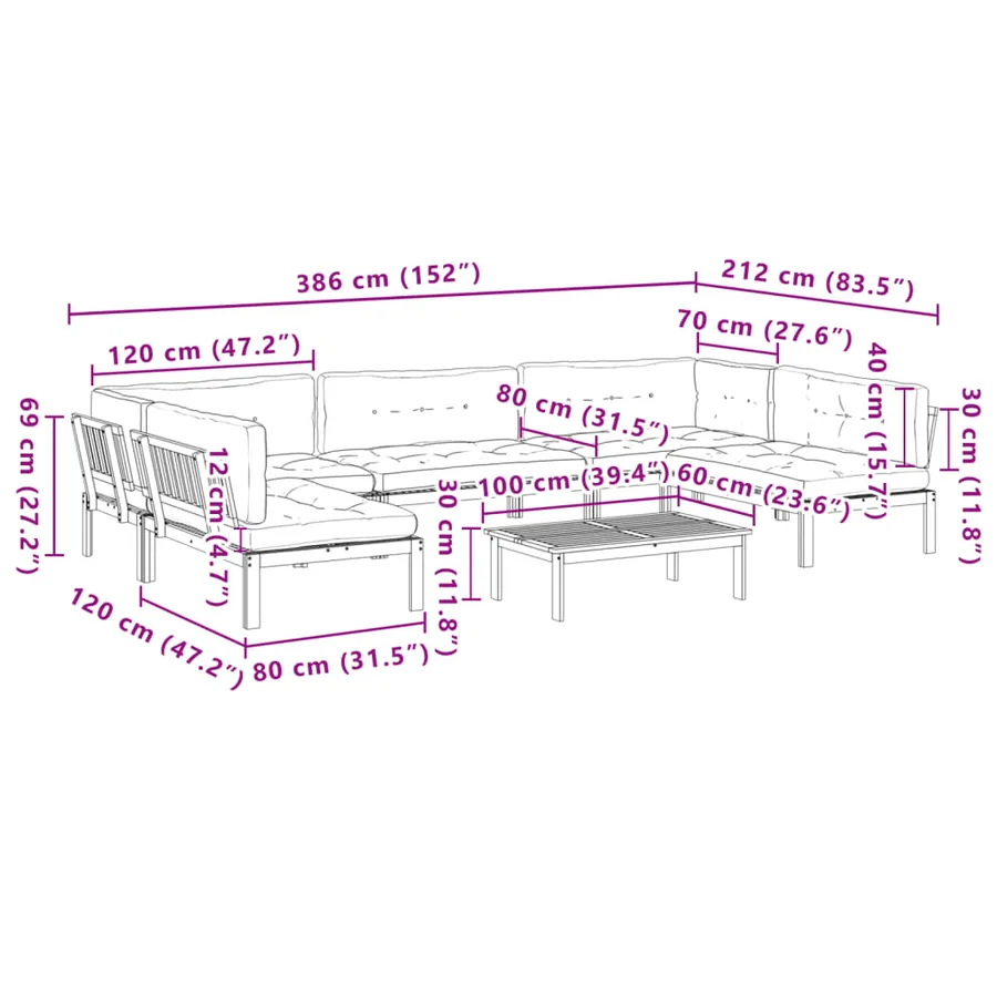 Salon palette de jardin avec coussins 6pcs bois d'acacia massif - 12