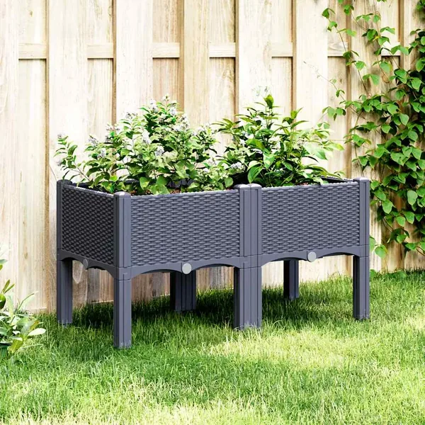 Jardinière avec pieds bleu gris 80x40x42 cm PP