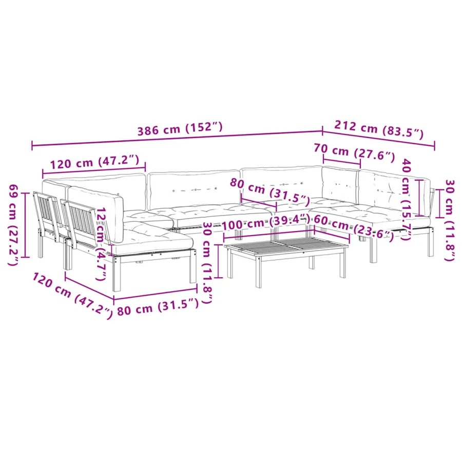 Salon palette de jardin avec coussins 6pcs bois d'acacia massif - 12
