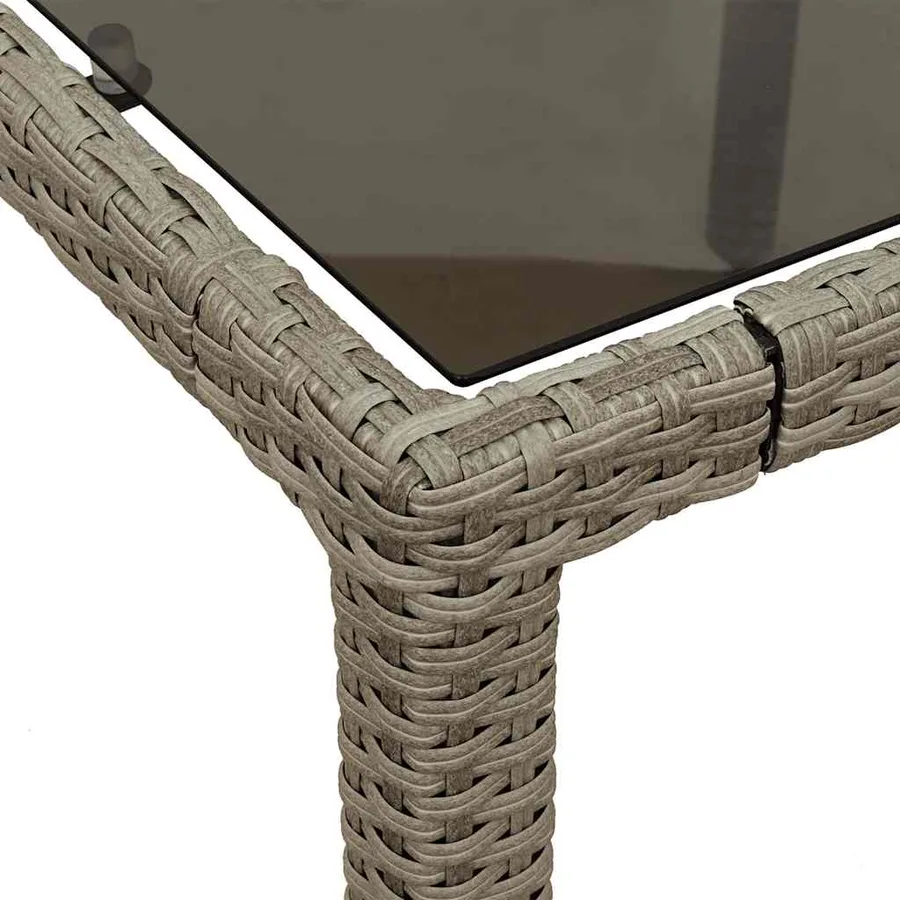 Table de jardin avec dessus en verre gris clair résine tressée - 9