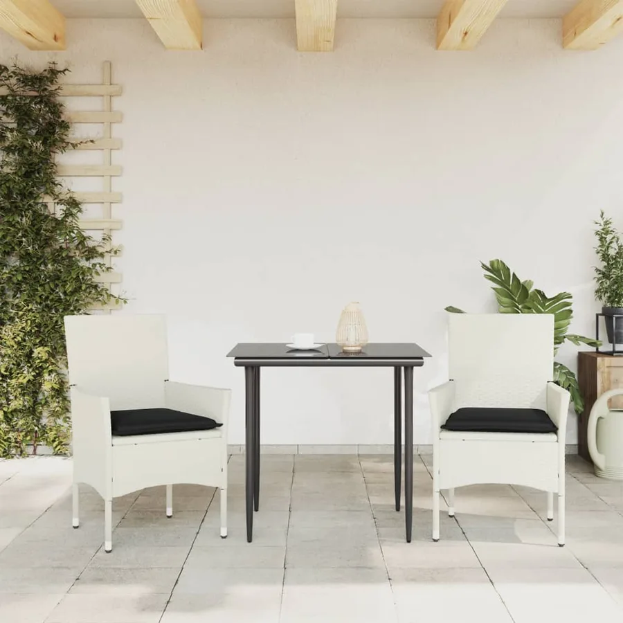 Chaises de jardin avec coussins lot de 2 blanc résine tressée - 3