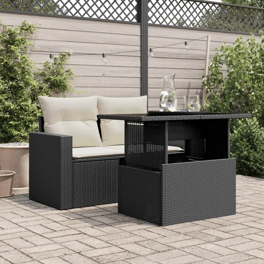 Table de jardin dessus en verre noir 100x55x73cm résine tressée - 3