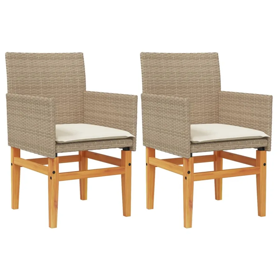 Chaises de jardin coussins lot de 2 beige résine tressée bois - 2