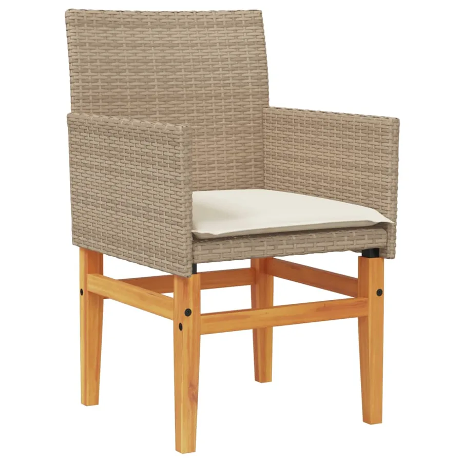 Chaises de jardin coussins lot de 2 beige résine tressée bois - 4