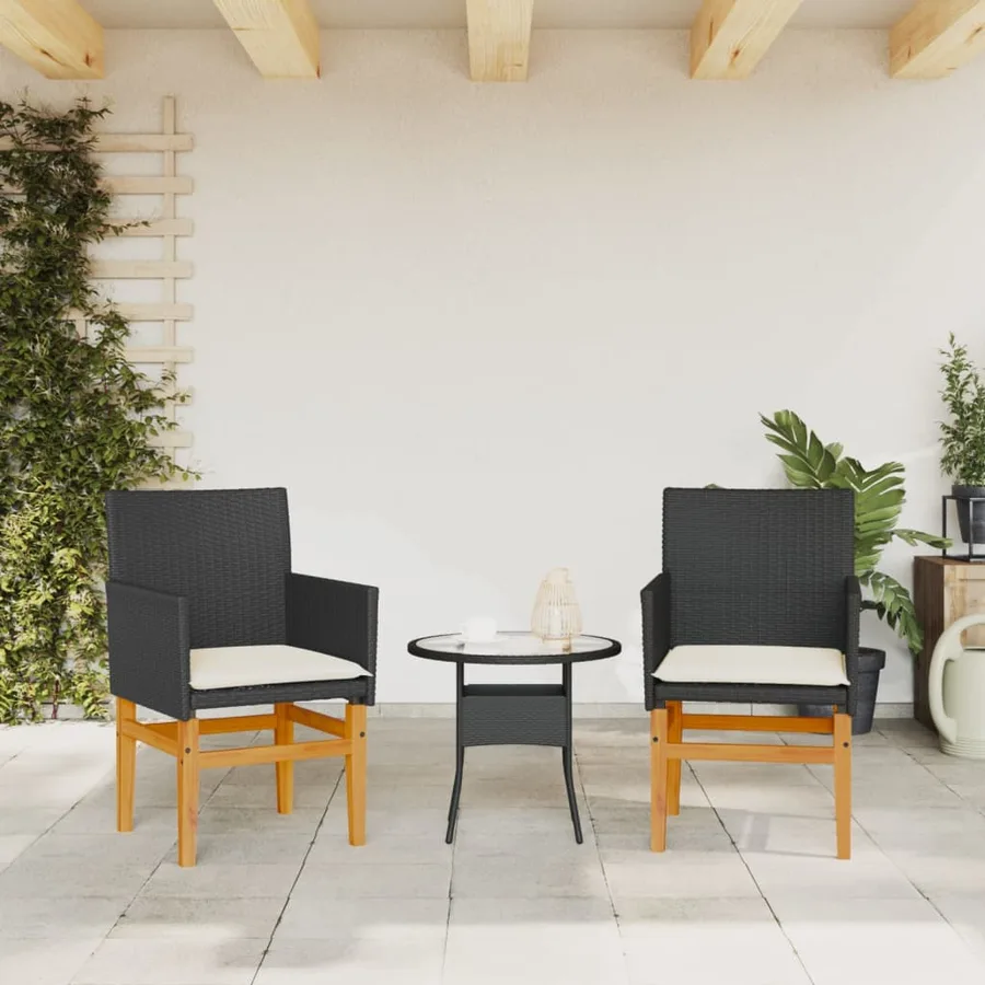 Chaises de jardin coussins lot de 2 noir résine tressée et bois - 3