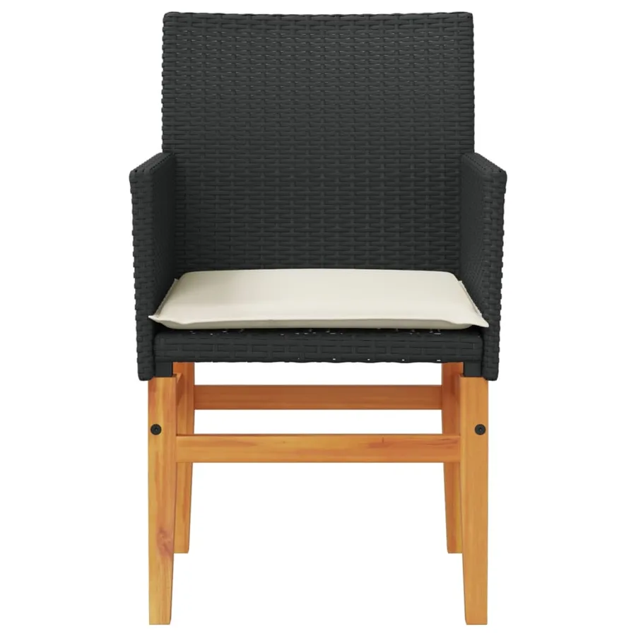 Chaises de jardin coussins lot de 2 noir résine tressée et bois - 5