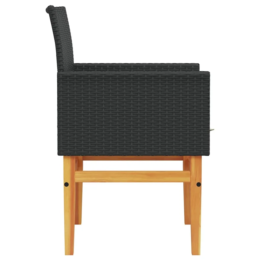 Chaises de jardin coussins lot de 2 noir résine tressée et bois - 6