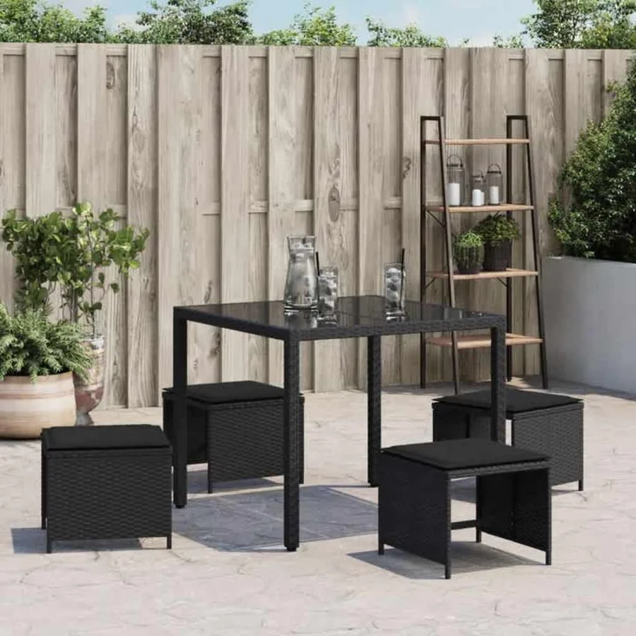 Tabourets de jardin et coussins lot de 4 noir 41x41x36 cm rotin - 3