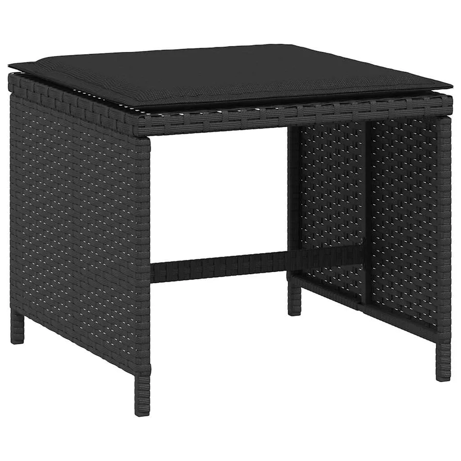 Tabourets de jardin et coussins lot de 4 noir 41x41x36 cm rotin - 4