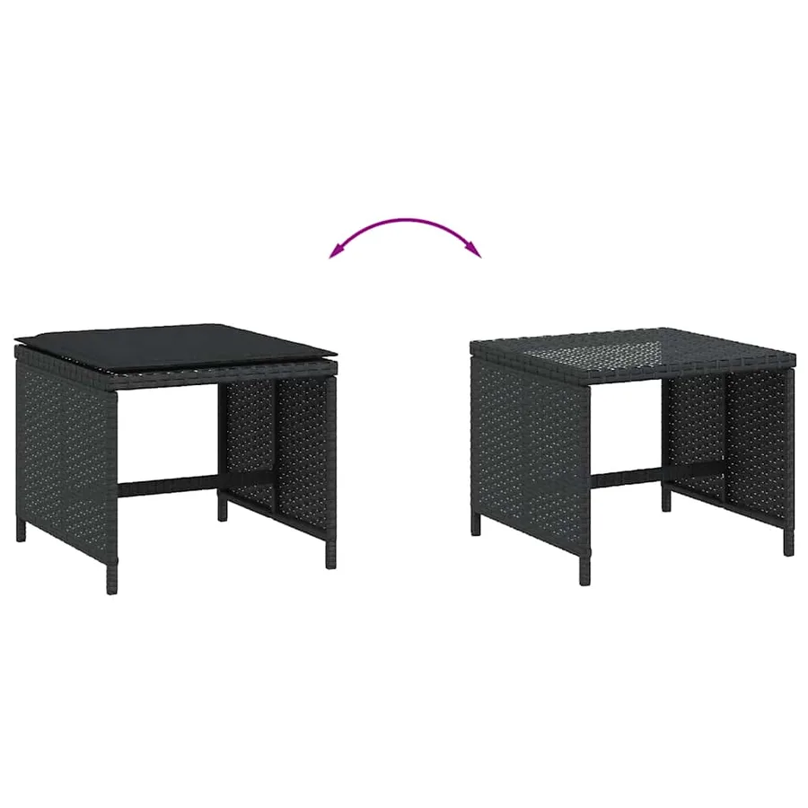 Tabourets de jardin et coussins lot de 4 noir 41x41x36 cm rotin - 7