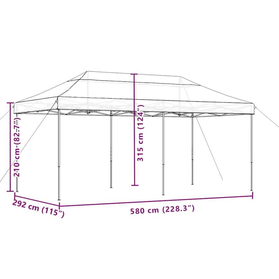 Tente de réception pliable escamotable noir 580x292x315 cm - 9