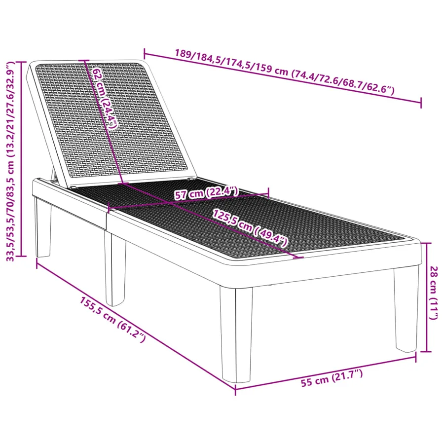 Chaise longue réglable en hauteur à 4 positions polypropylène - 11
