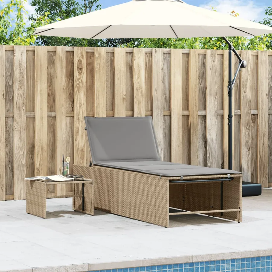 Chaises longues 2 pièces avec table en résine tressée gris clair - 16