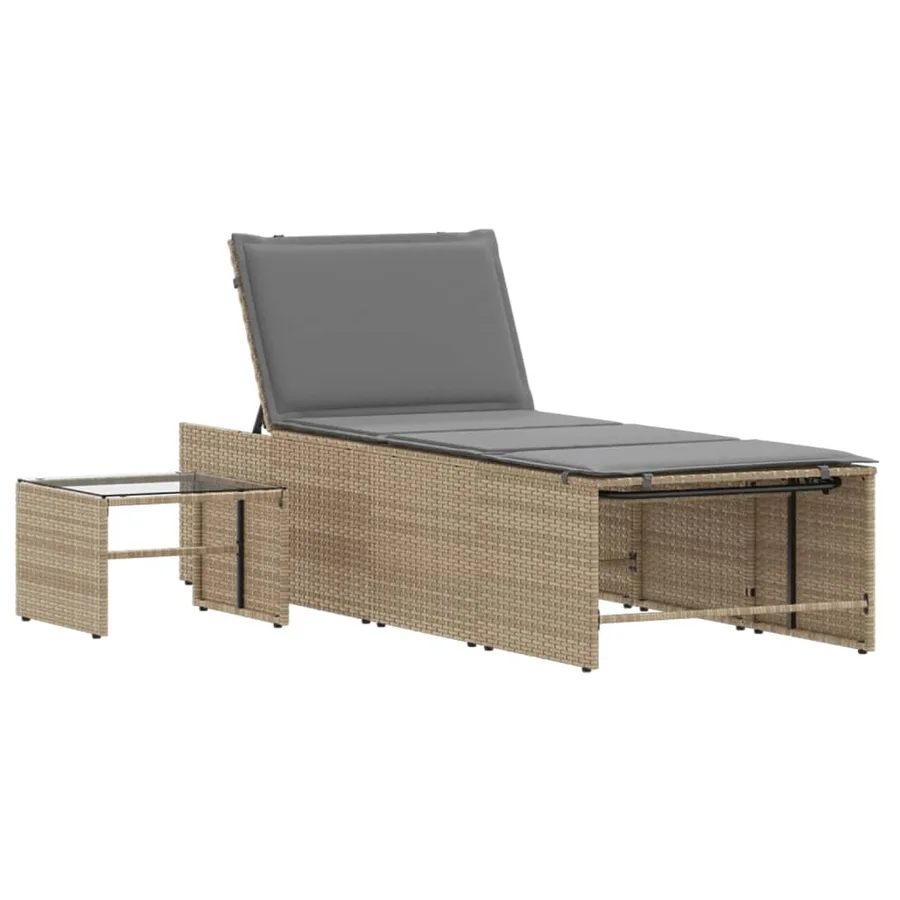 Chaises longues 2 pièces avec table en résine tressée gris clair - 18
