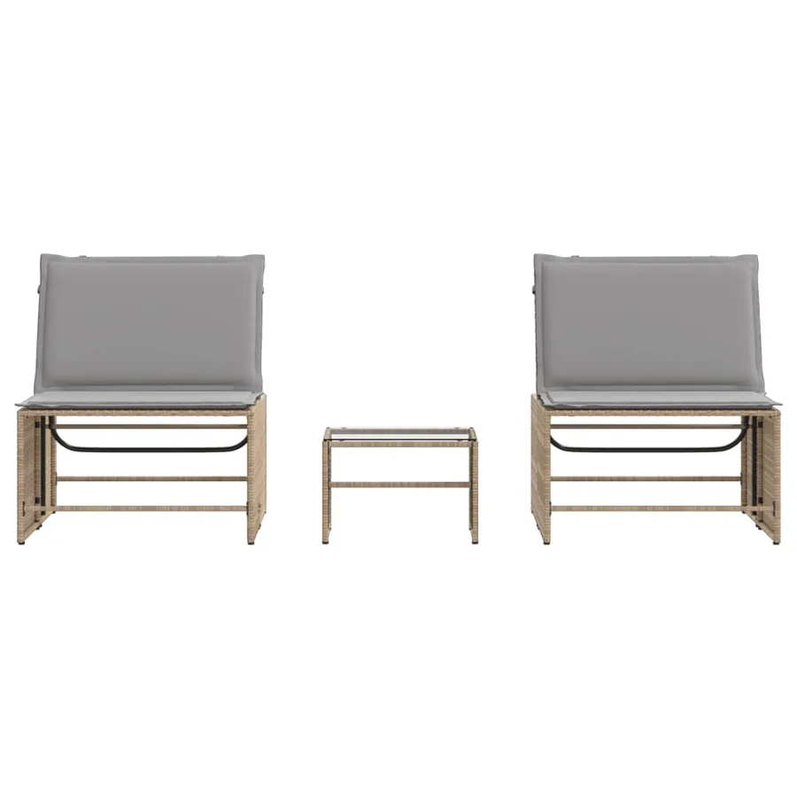 Chaises longues 2 pièces avec table en résine tressée gris clair - 19