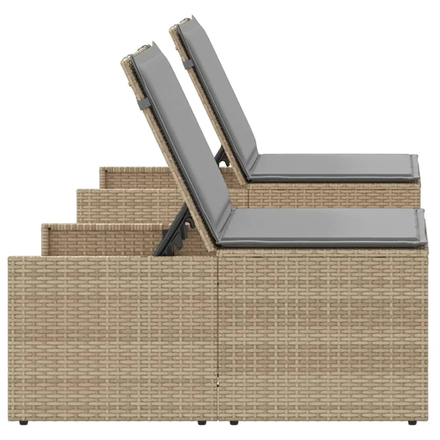 Chaises longues 2 pièces avec table en résine tressée gris clair - 20