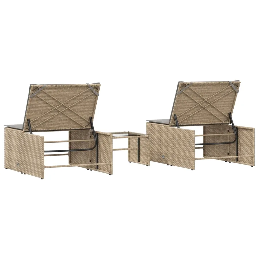 Chaises longues 2 pièces avec table en résine tressée gris clair - 21