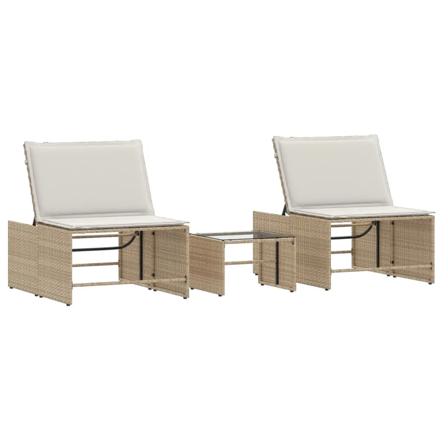 Chaises longues 2 pièces avec table en résine tressée gris clair - 28