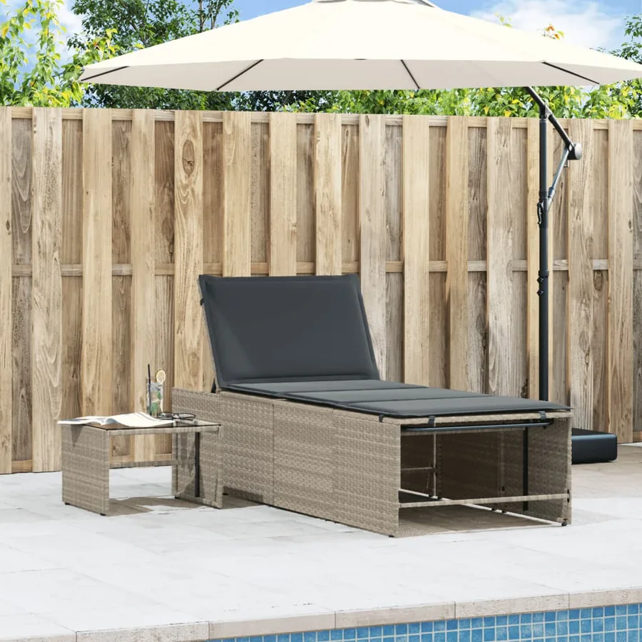 Chaises longues 2 pièces avec table en résine tressée gris clair - 3