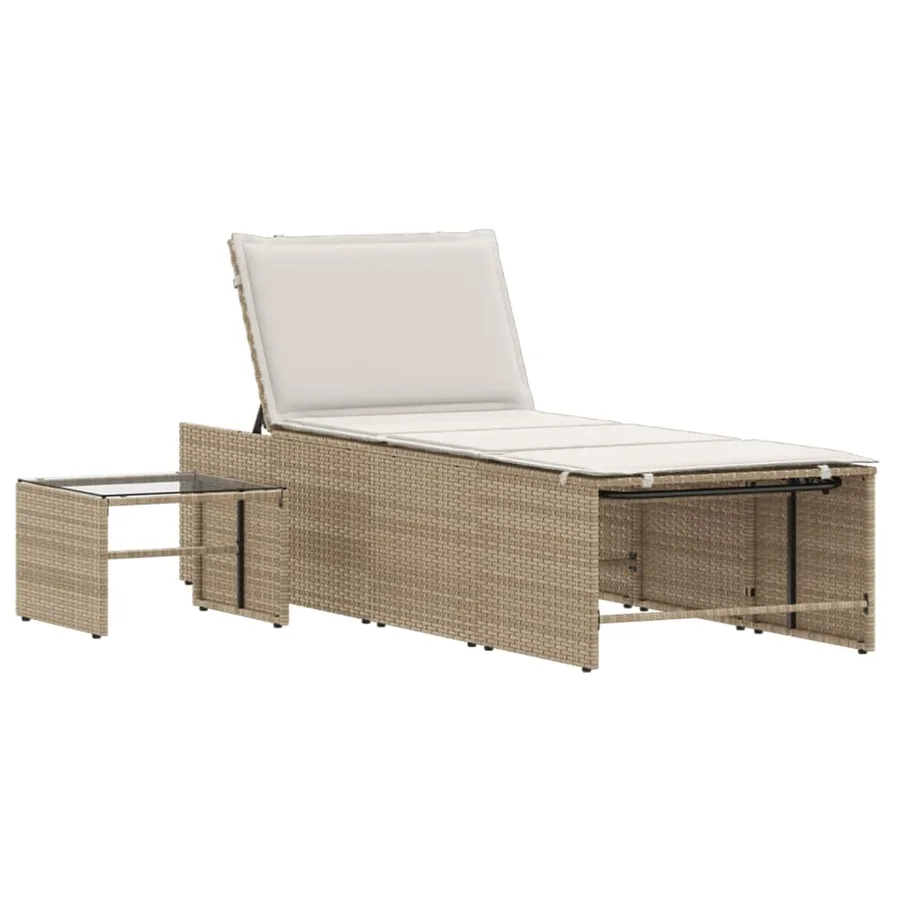 Chaises longues 2 pièces avec table en résine tressée gris clair - 31