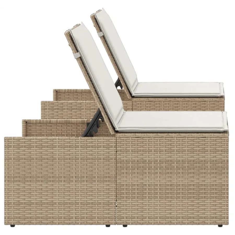 Chaises longues 2 pièces avec table en résine tressée gris clair - 33