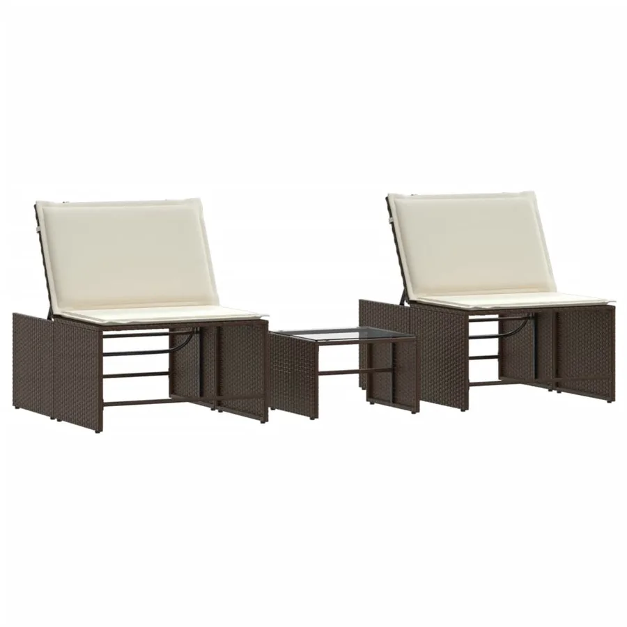Chaises longues 2 pièces avec table en résine tressée gris clair - 41