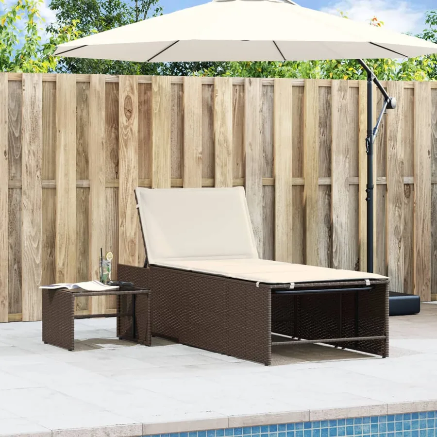 Chaises longues 2 pièces avec table en résine tressée gris clair - 42